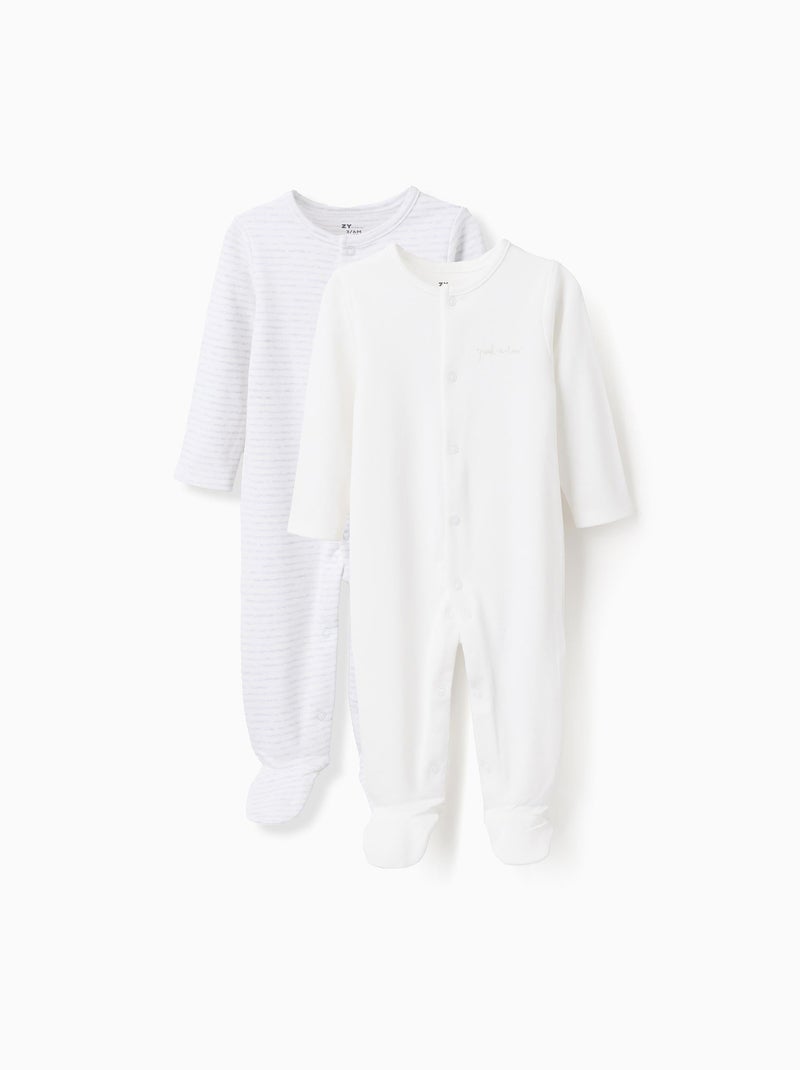 Lot de 2 Grenouillères en Coton Blanc Gris - Kiabi