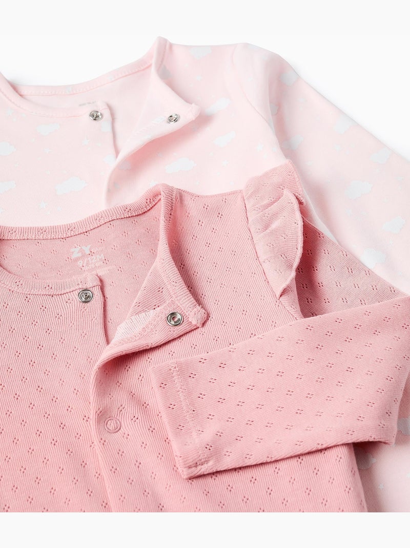 Lot de 2 grenouillères en coton Blanc Rose - Kiabi