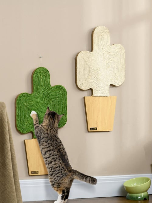 Lot de 2 griffoirs grattoirs murals design cactus jute naturelle écru verte - Kiabi