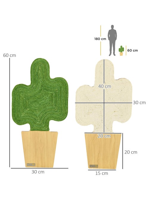 Lot de 2 griffoirs grattoirs murals design cactus jute naturelle écru verte - Kiabi