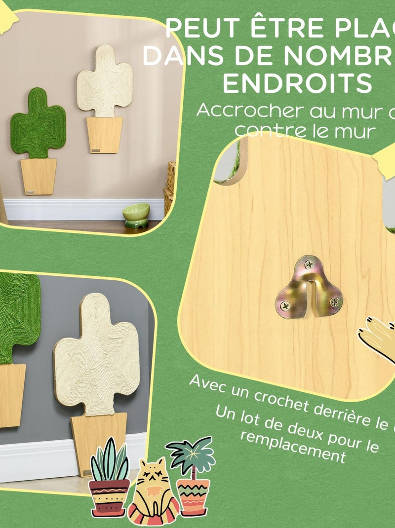 Lot de 2 griffoirs grattoirs murals design cactus jute naturelle écru verte Beige - Kiabi