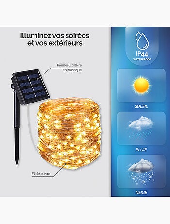 Lot de 2 guirlandes solaires extérieures lumineuses jardin, terrasse - 12 m - linxor