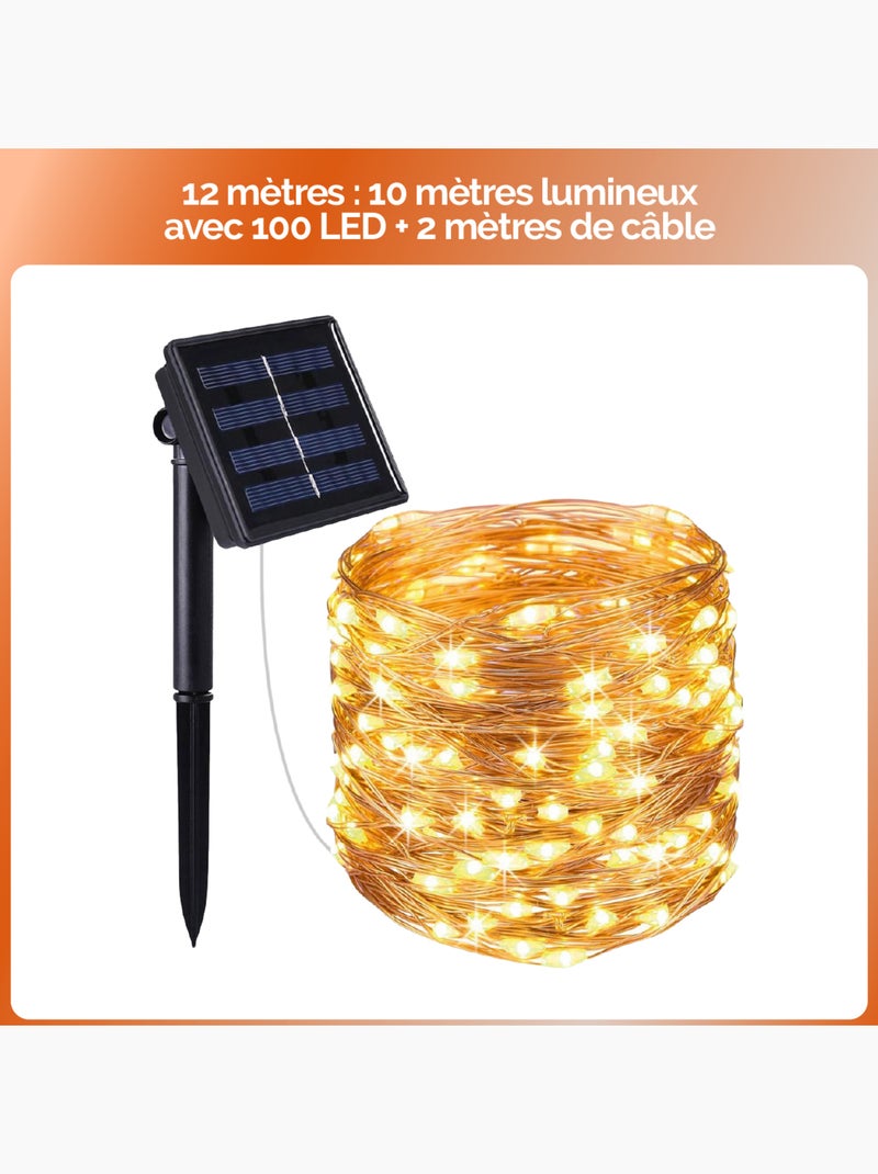 Lot de 2 guirlandes solaires extérieures lumineuses jardin, terrasse - 12 m - linxor Blanc - Kiabi