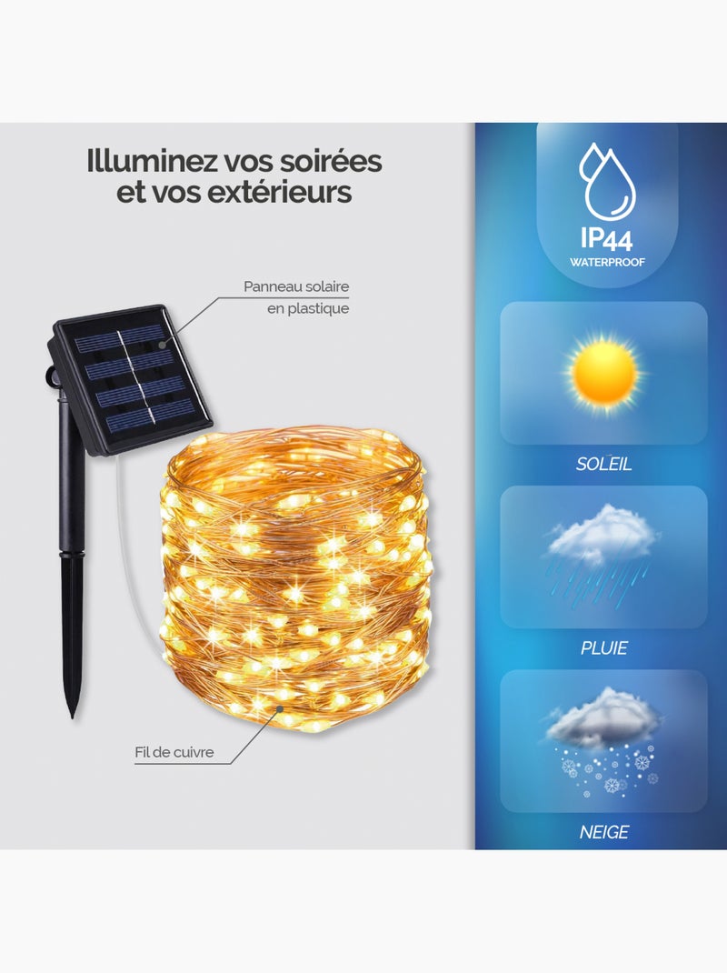 Lot de 2 guirlandes solaires extérieures lumineuses jardin, terrasse - 12 m - linxor Blanc - Kiabi