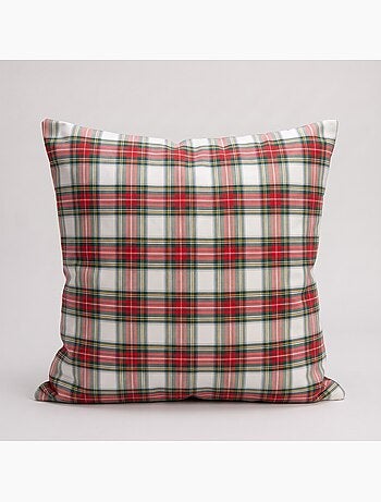 Lot de 2 housses de coussin de noël en coton, fil doré en relief, carreaux tartan - gamusi