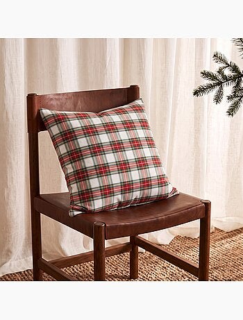 Lot de 2 housses de coussin de noël en coton, fil doré en relief, carreaux tartan - gamusi