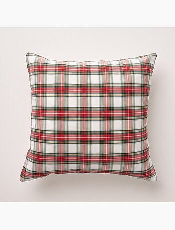 Lot de 2 housses de coussin de noël en coton, fil doré en relief, carreaux tartan - gamusi
