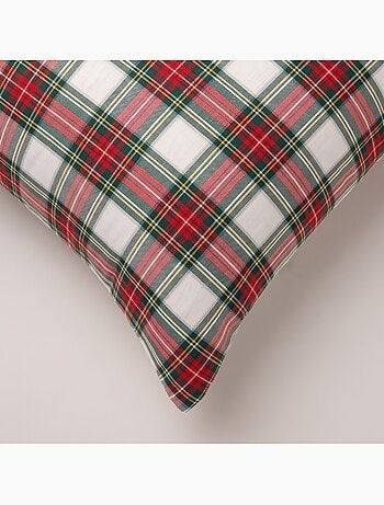 Lot de 2 housses de coussin de noël en coton, fil doré en relief, carreaux tartan - gamusi
