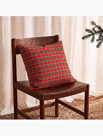 Lot de 2 housses de coussin de noël en coton, fil doré en relief, carreaux tartan - gamusi