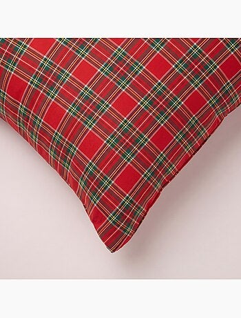 Lot de 2 housses de coussin de noël en coton, fil doré en relief, carreaux tartan - gamusi
