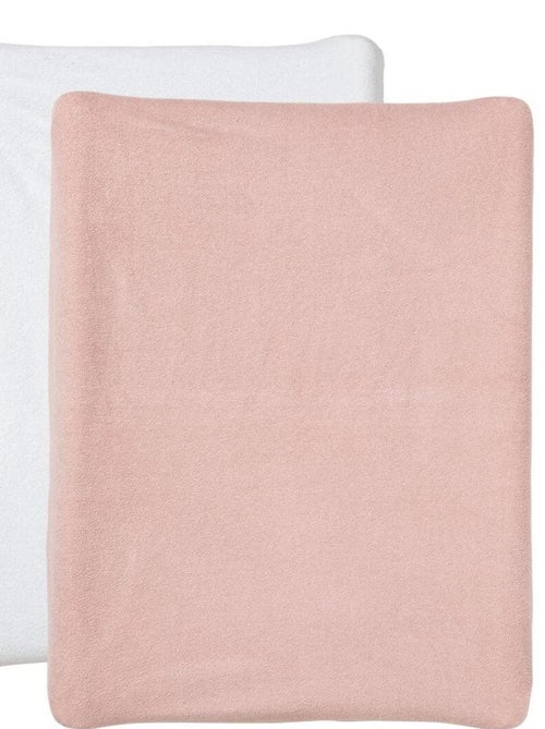 Lot de 2 housses de matelas à langer en éponge 50x70 cm - Blanc + Rose - Kiabi