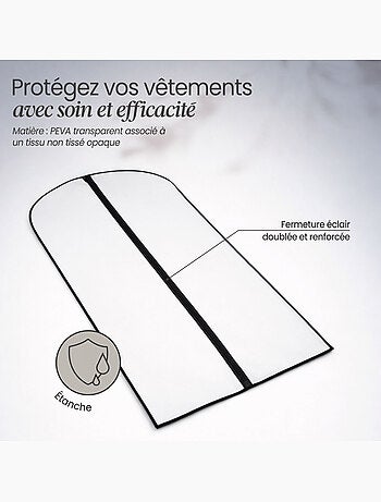 Lot de 2 housses pour vêtements à suspendre avec zip - 60 x 120 cm - Vivezen