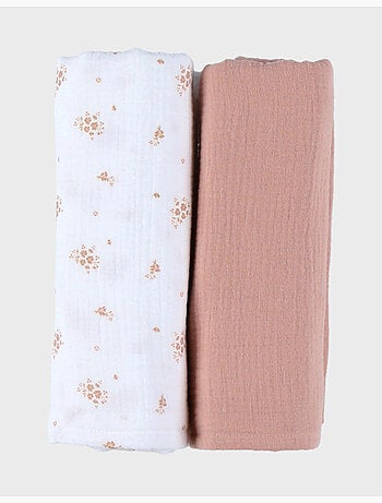 Lot de 2 langes 100*100cm, mousseline de coton bio Noukie's