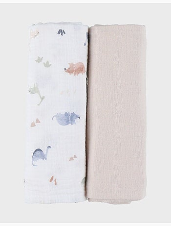 Lot de 2 langes 100*100cm, mousseline de coton bio noukie's