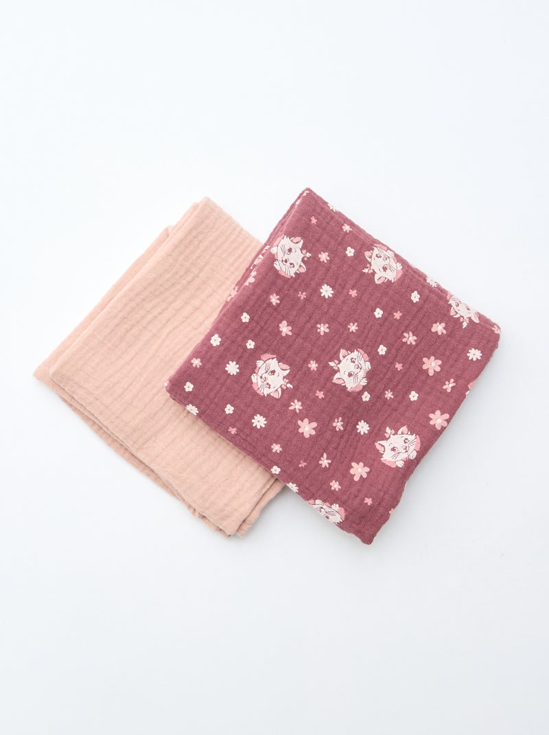 Lot de 2 langes 'Disney' 'Marie' en double gaze de coton 60x60 cm Rouge - Kiabi