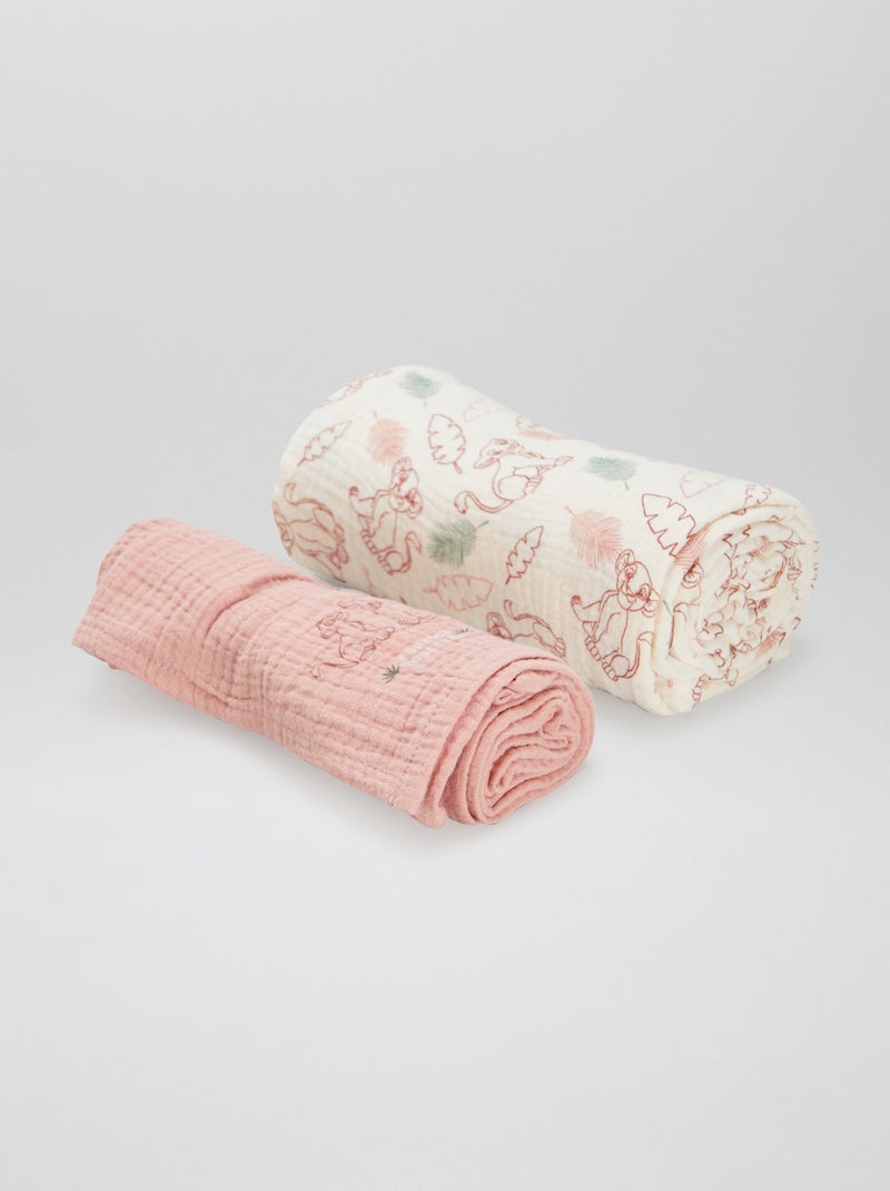 Lot de 2 langes en gaze de coton 'Simba' Rose - Kiabi