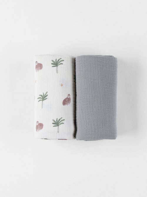 Lot de 2 langes "gorille" en mousseline 70 x 70, Noukie's - Kiabi