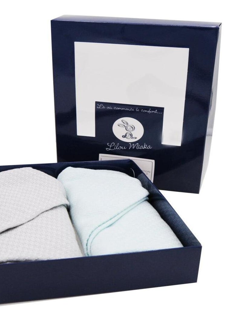 Lot de 2 langes nid d'abeille 70 x 70 cm Bleu - Kiabi