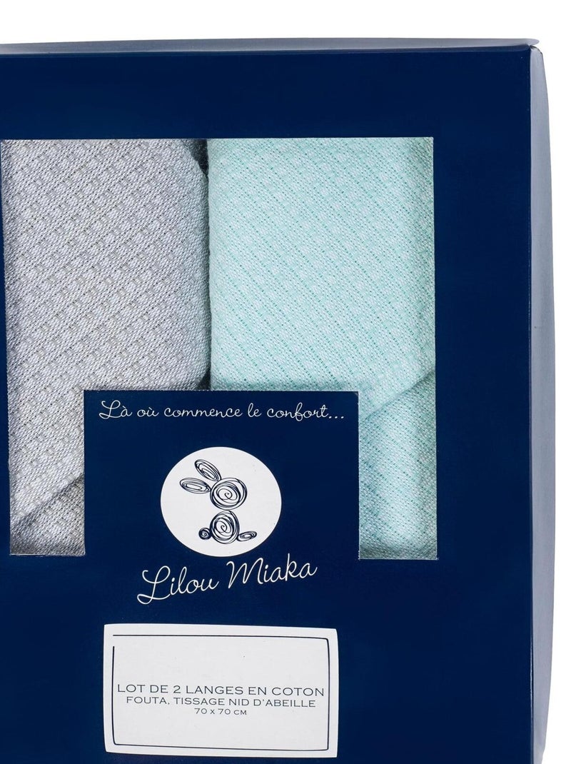 Lot de 2 langes nid d'abeille 70 x 70 cm Bleu - Kiabi