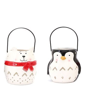 Lot de 2 lanternes de Noël ours et pingouin XMAS