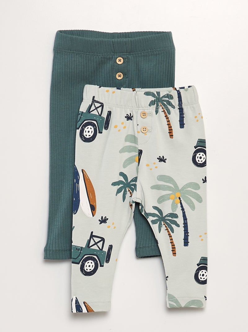 Lot de 2 leggings - 1 imprimé / 1 côtelé Vert - Kiabi