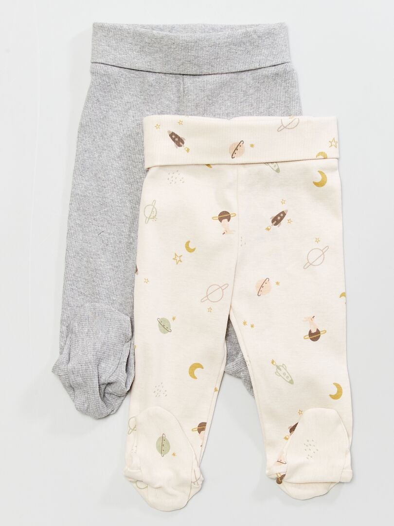 Lot de 2 leggings avec pieds Blanc/Gris - Kiabi