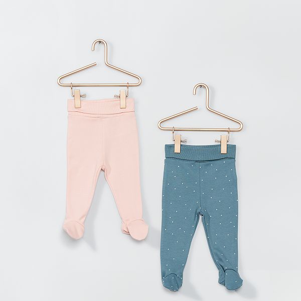 Lot De 2 Leggings Avec Pieds Eco Concu Bebe Fille Vert Rose Kiabi 4 00