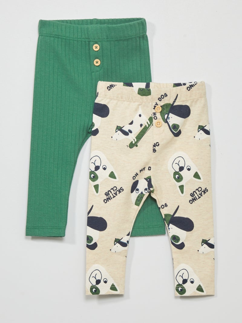 Lot de 2 leggings Beige/vert - Kiabi