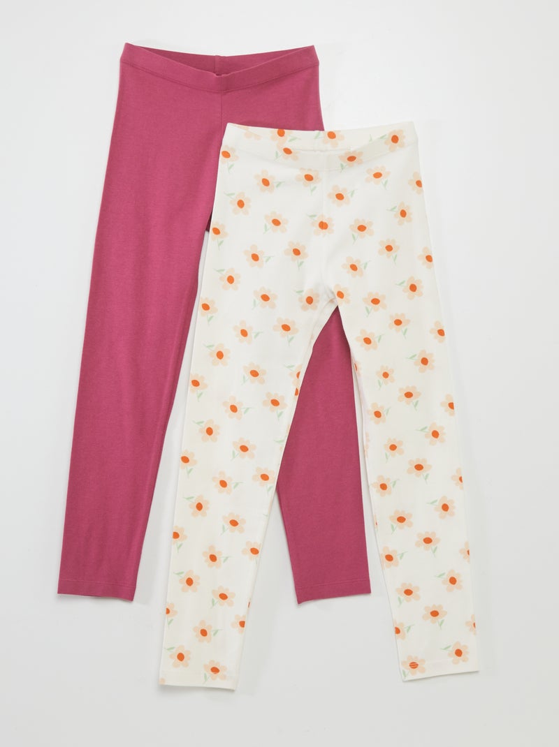 Lot de 2 leggings Blanc fleuri/rose - Kiabi