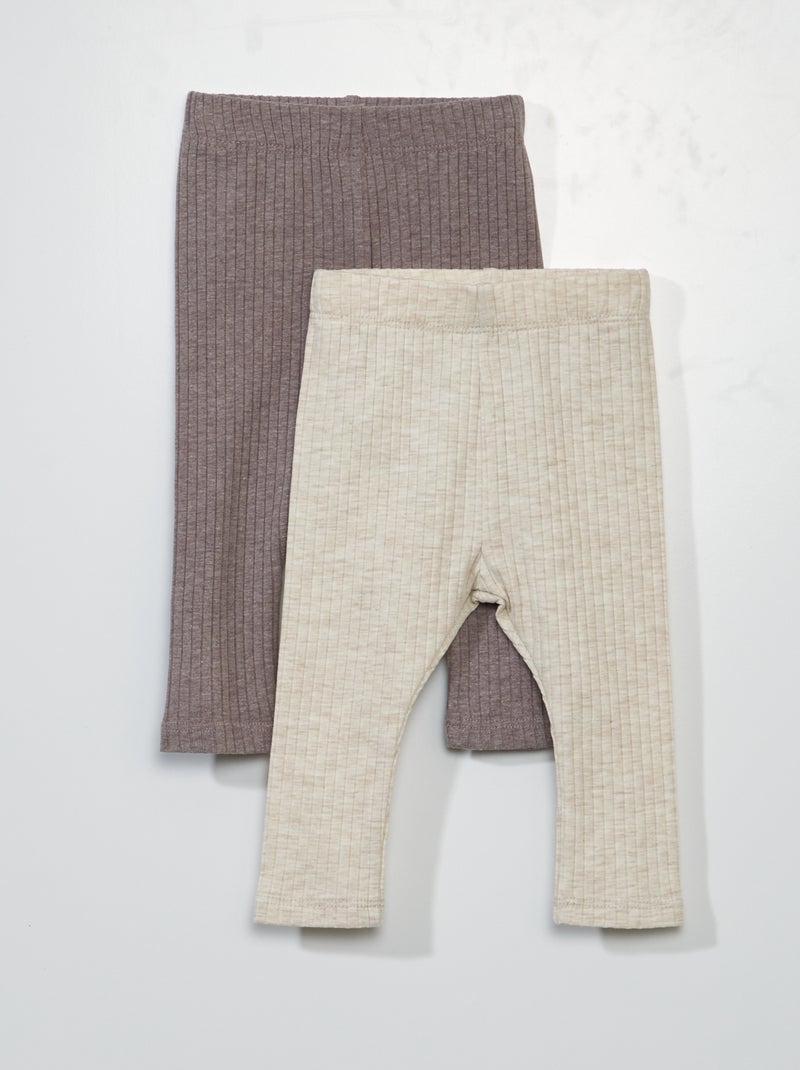Lot de 2 leggings côtelés - Mixte Marron/beige - Kiabi