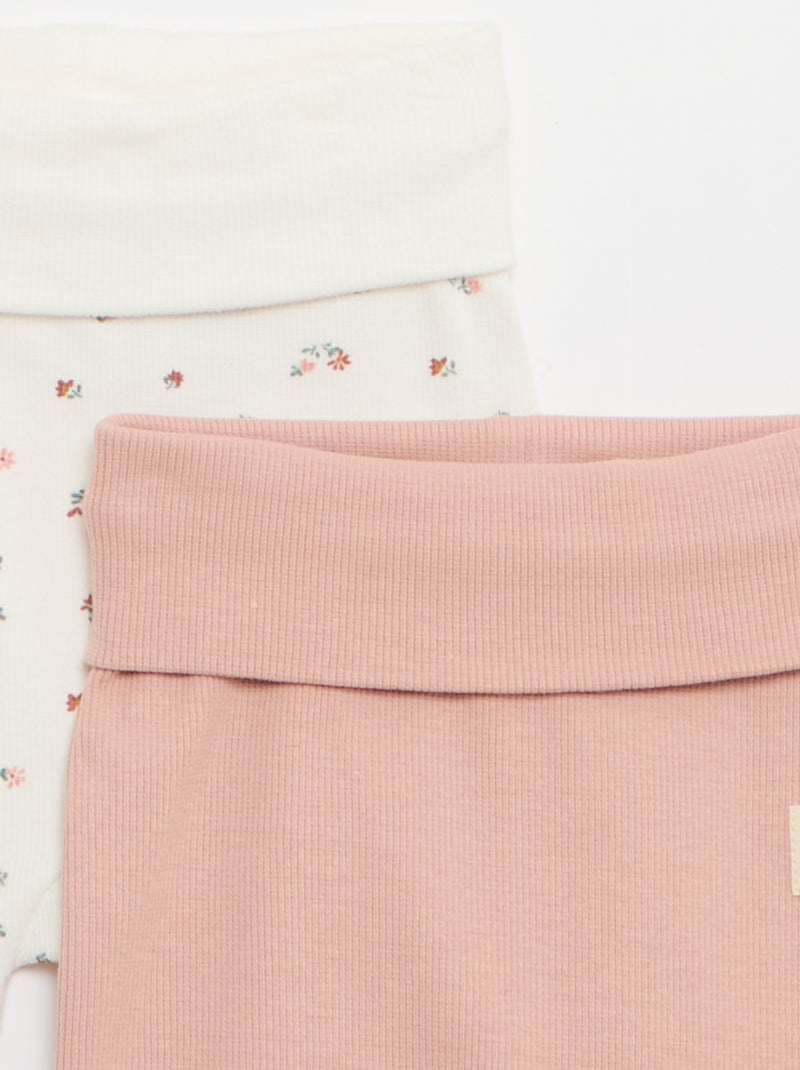 Lot de 2 leggings côtelés avec revers - 2 pièces Blanc - Kiabi