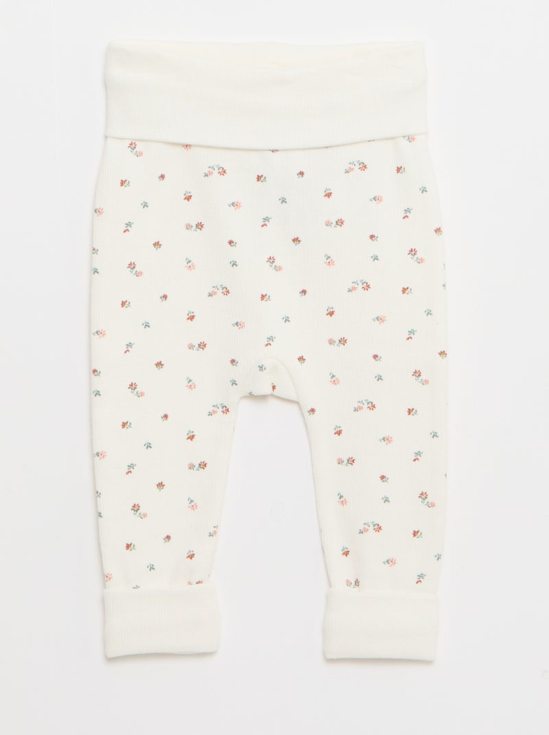 Lot de 2 leggings côtelés avec revers - 2 pièces Blanc - Kiabi