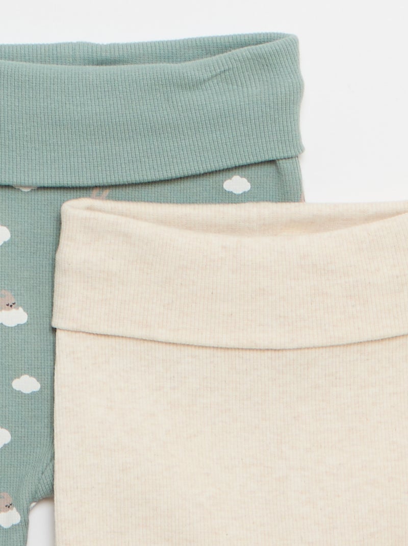 Lot de 2 leggings côtelés avec revers - 2 pièces Bleu - Kiabi