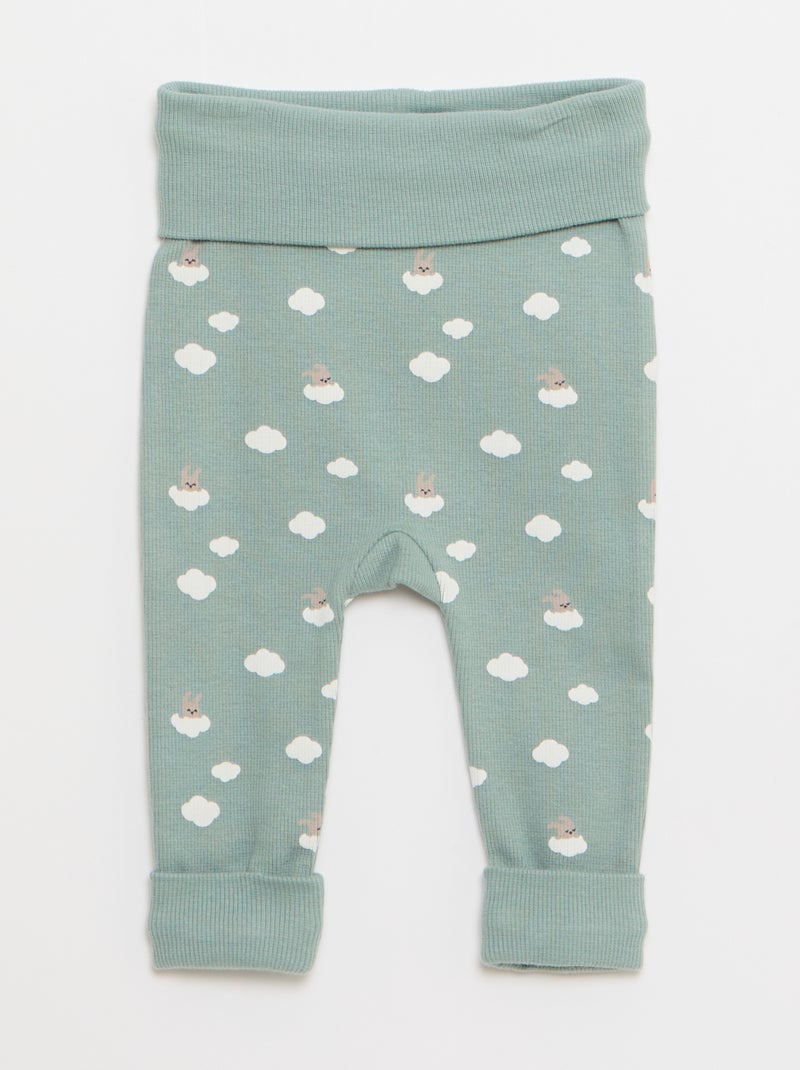 Lot de 2 leggings côtelés avec revers - 2 pièces Bleu - Kiabi