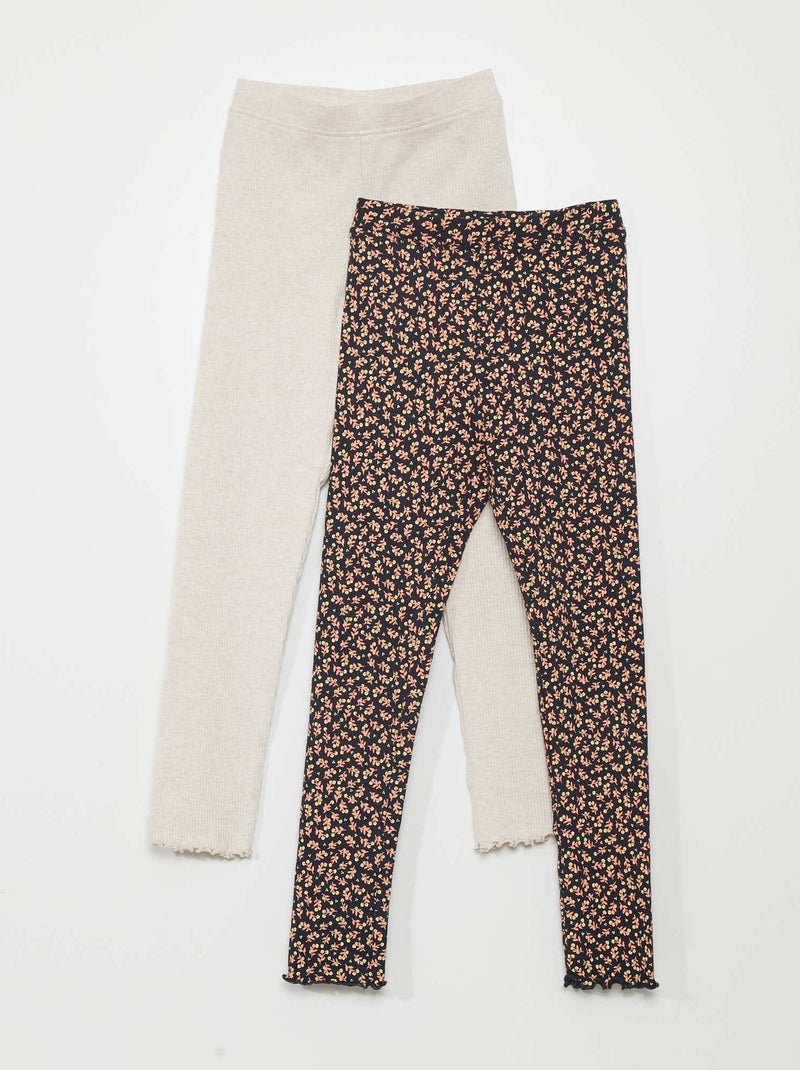 Lot de 2 leggings côtelés Beige/fleuri - Kiabi