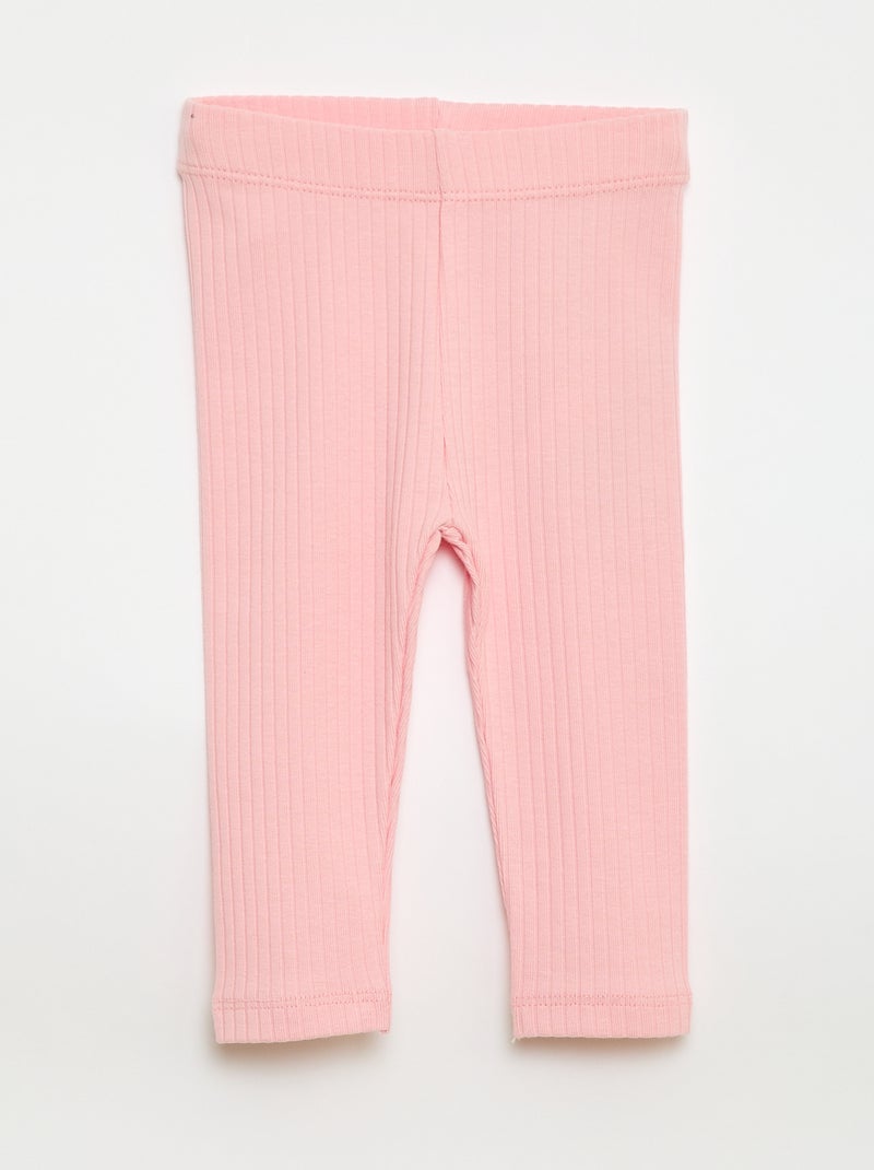 Lot de 2 leggings côtelés Beige/rose - Kiabi