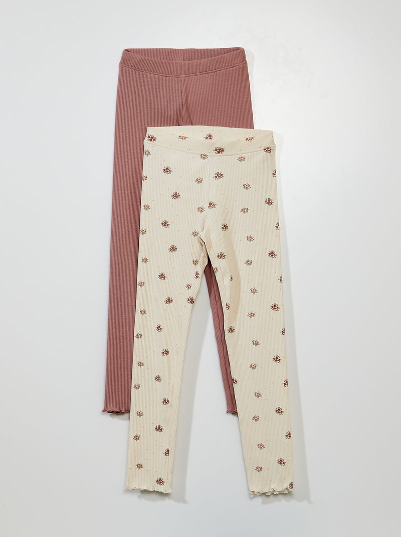 Lot de 2 leggings côtelés Blanc/rose - Kiabi