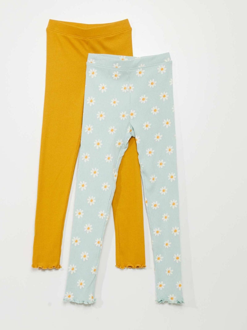 Lot de 2 leggings côtelés Bleu/jaune - Kiabi