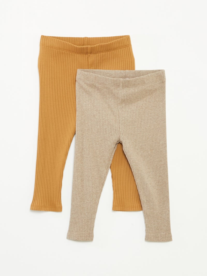 Lot de 2 leggings côtelés Marron - Kiabi