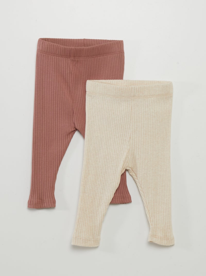 Lot de 2 leggings côtelés Rose - Kiabi