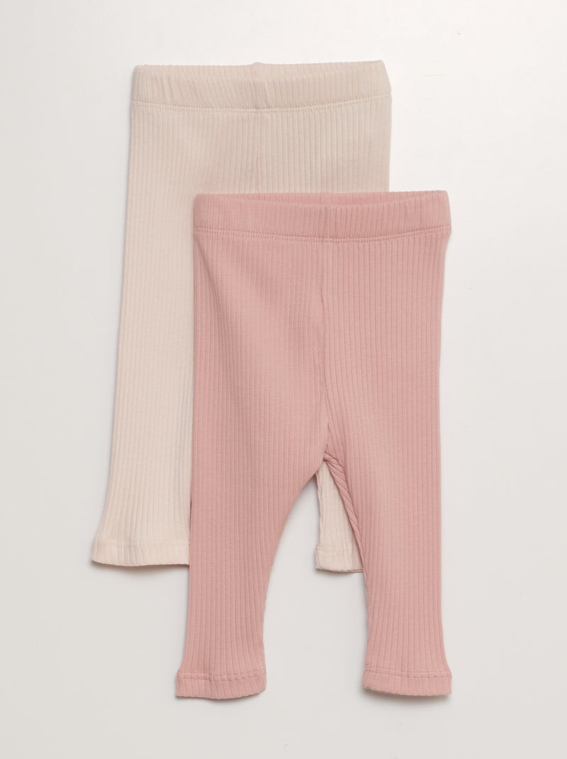 Lot de 2 leggings côtelés Rose - Kiabi