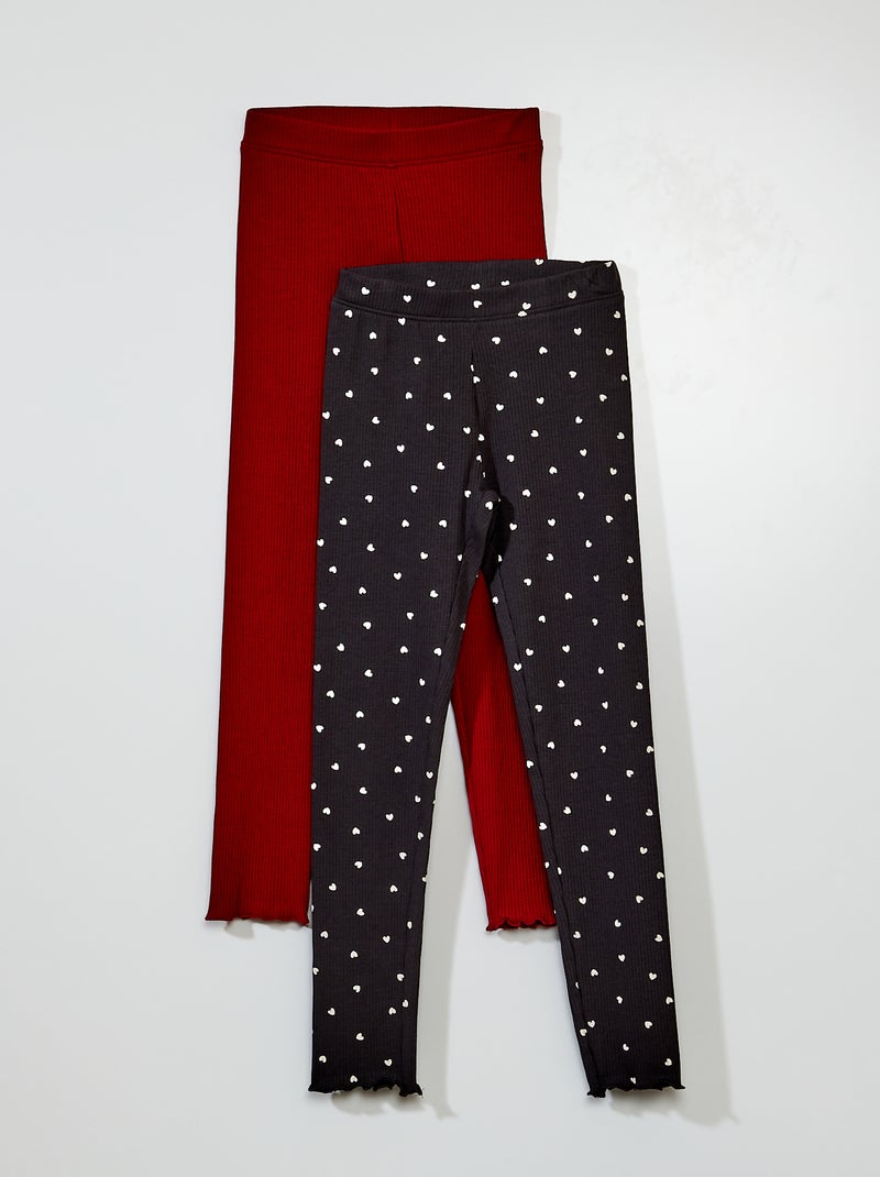 Lot de 2 leggings côtelés Rouge/noir - Kiabi