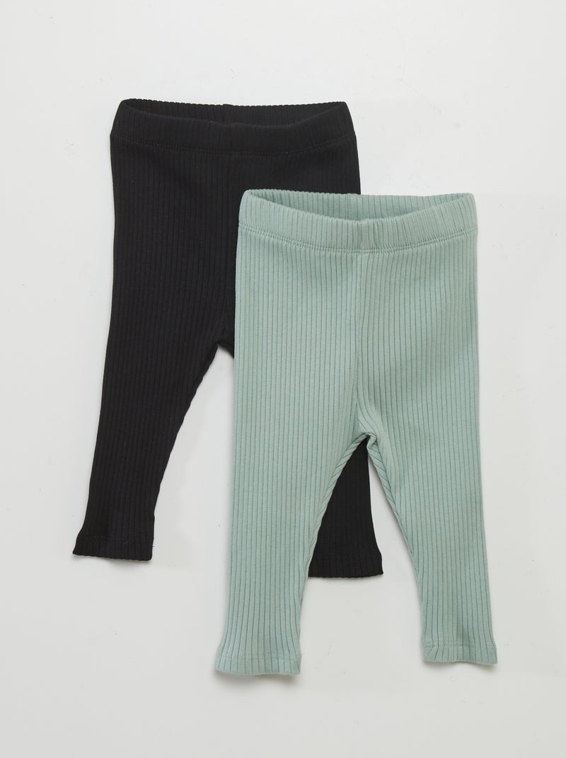 Lot de 2 leggings côtelés Vert - Kiabi