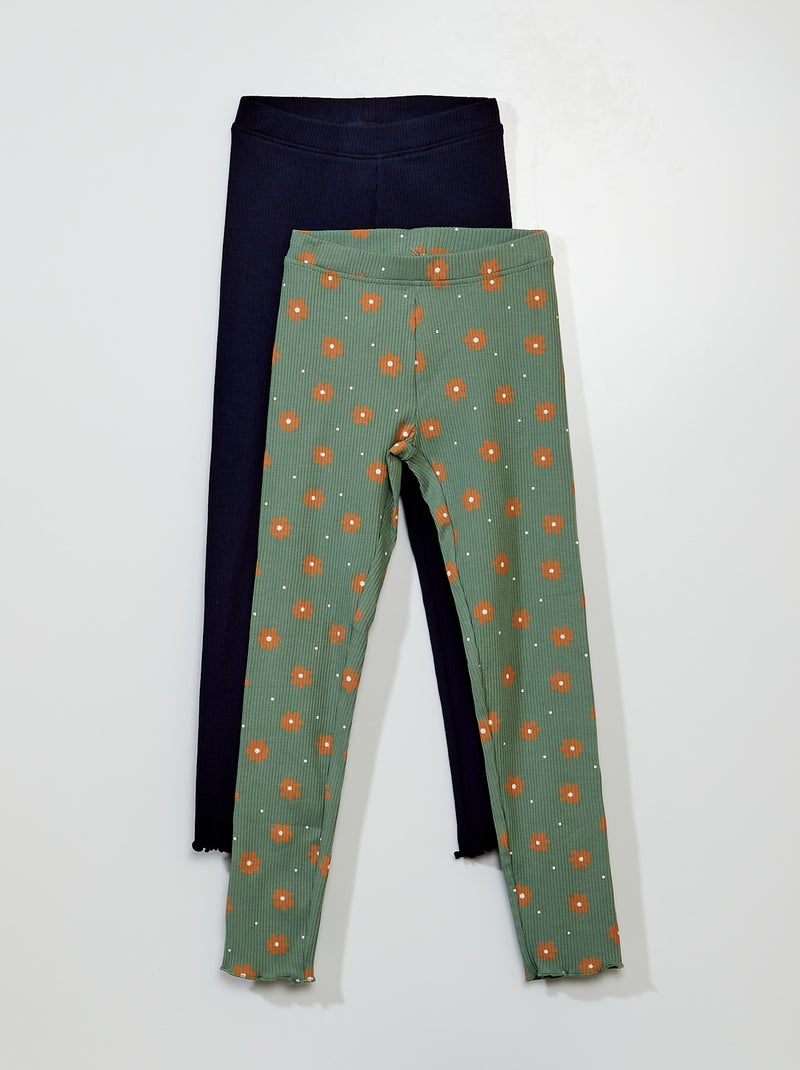Lot de 2 leggings côtelés Vert/bleu marine - Kiabi