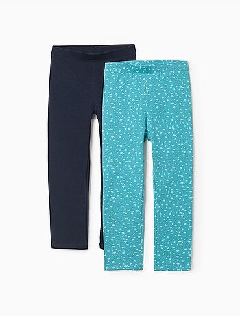Lot de 2 leggings en coton unis/à fleurs
