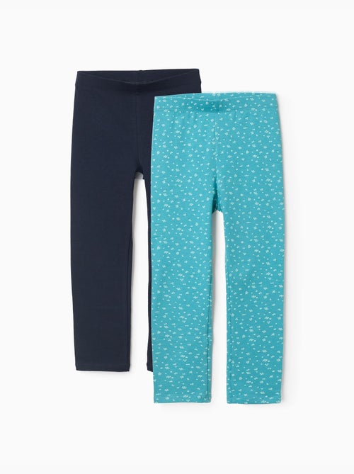 Lot de 2 leggings en coton unis/à fleurs - Kiabi