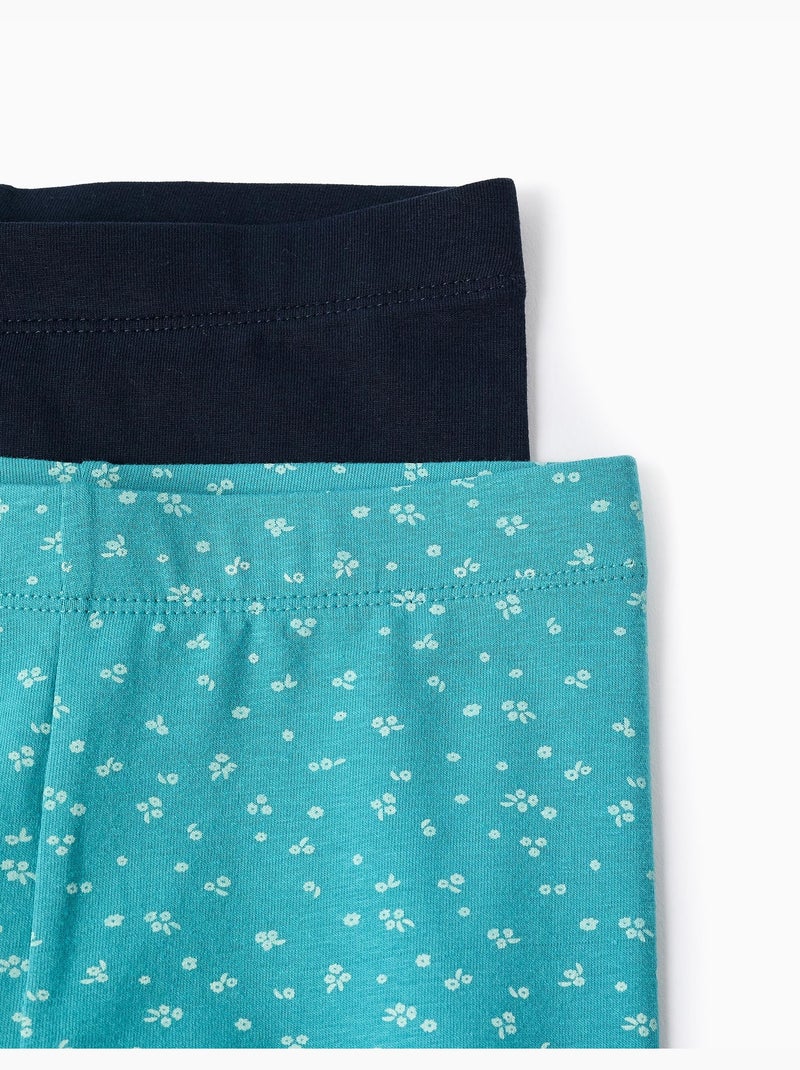 Lot de 2 leggings en coton unis/à fleurs Bleu Bleu - Kiabi