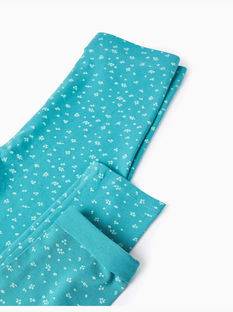 Lot de 2 leggings en coton unis/à fleurs Bleu Bleu - Kiabi