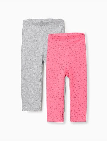Lot de 2 leggings en coton unis/à fleurs