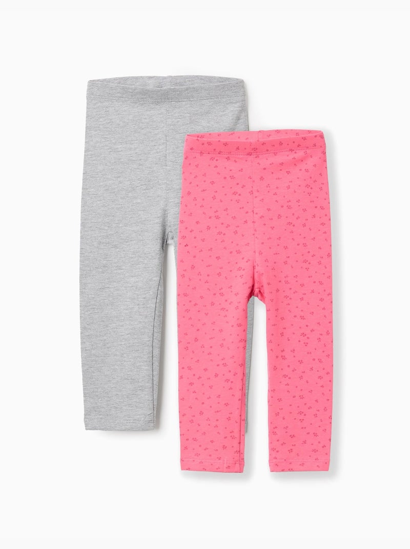 Lot de 2 leggings en coton unis/à fleurs Rose - Kiabi